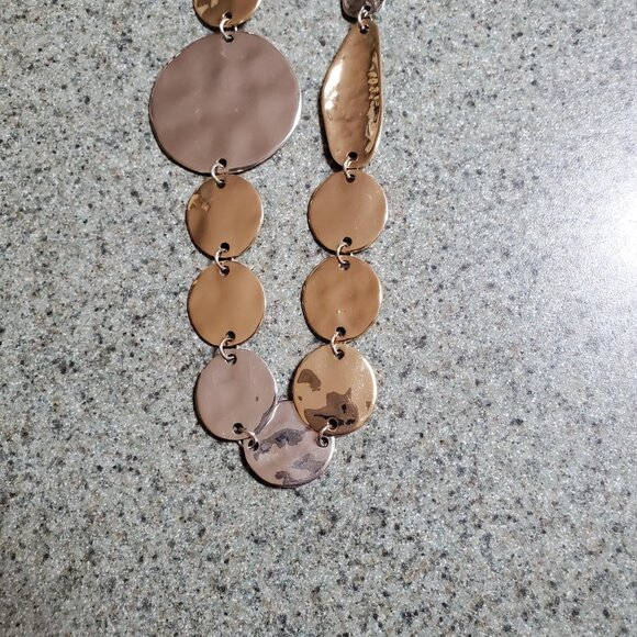 Natasha Necklace Gold Silver Tone Hammered Asymmetrical Shapes Long Signed 38" - Picture 5 of 7
